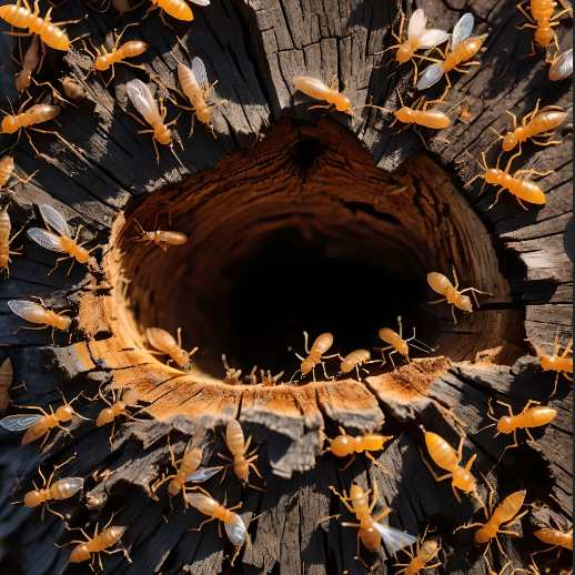 Termites breaching tree stump